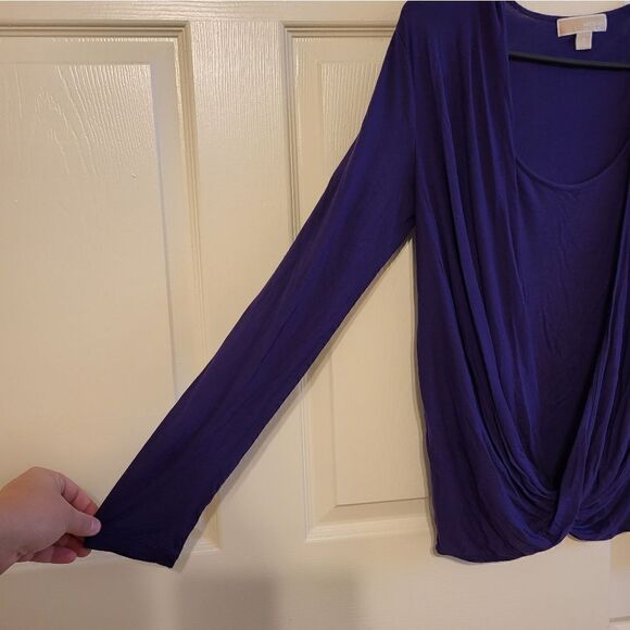 MICHAEL Michael Kors deep purple long-sleeved draping cross-over blouse - Picture 5 of 9